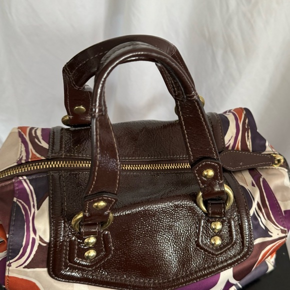 COACH ✨💜🧡 retro designer Ashley Scarf  print, medium size satchel purse - Picture 4 of 16